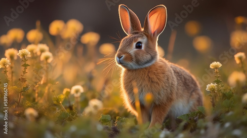 oyful cute Rabbit in the Sun-Kissed Meadow, created with Generative Al technology.