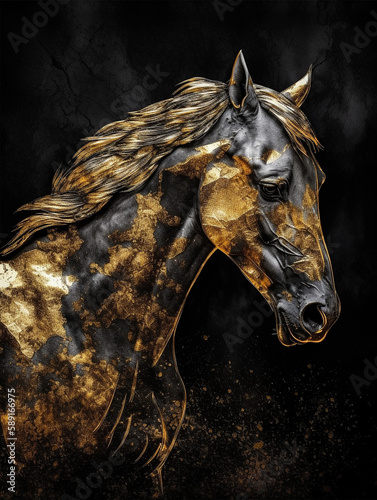 Chic and stylish Golden black horse art for elegant home decor - generative ai