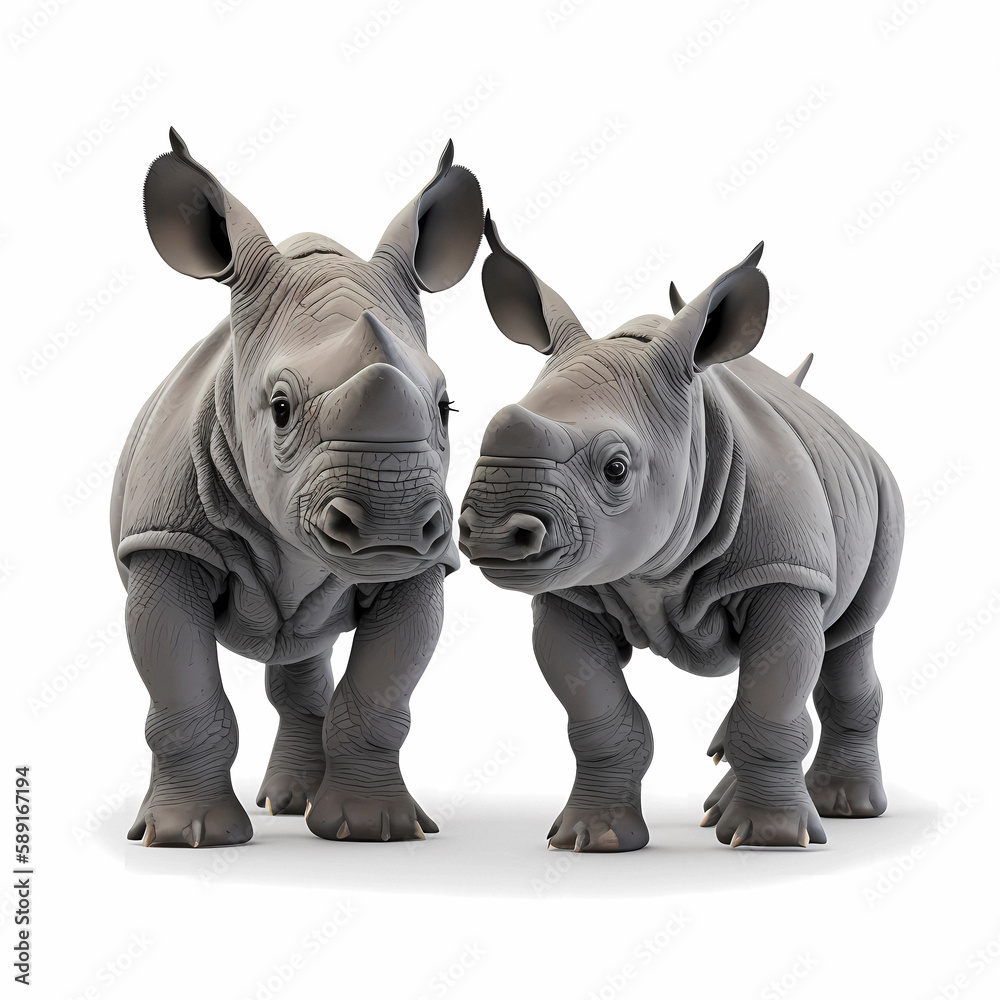 Rhinozerosse, threatened animal species with horn, ai generated