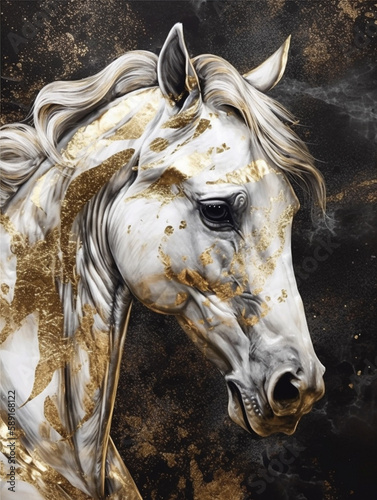 masterpiece featuring a majestic golden white horse - generative ai