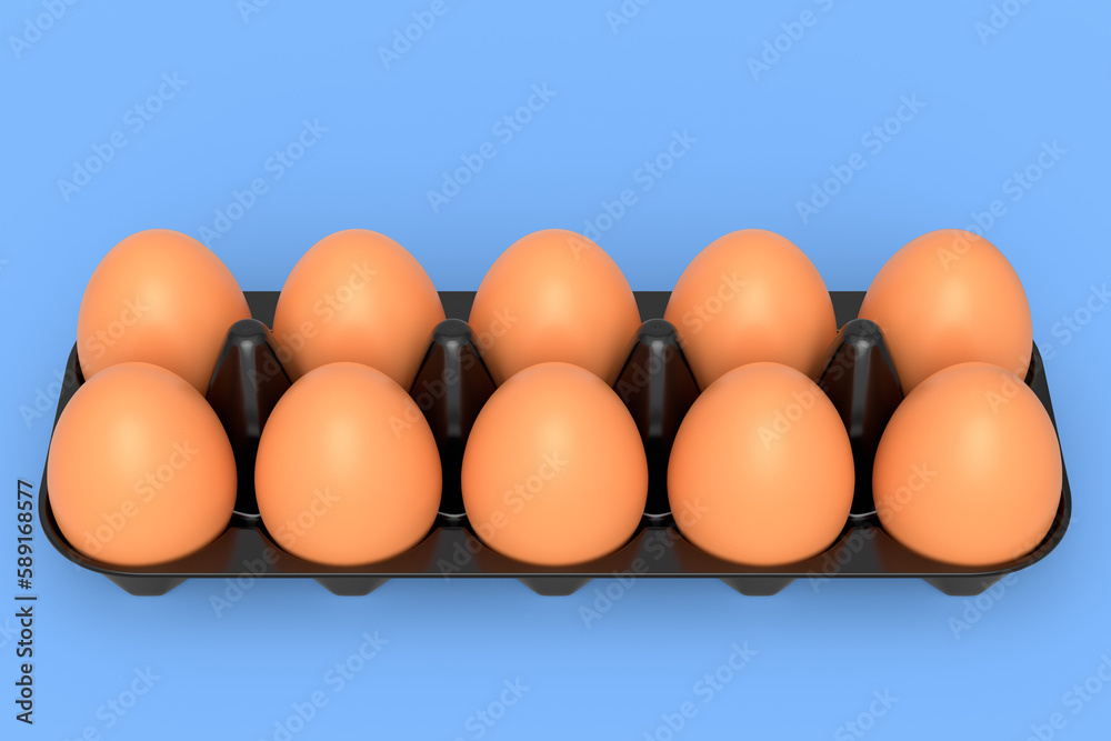 Farm raw organic brown eggs for morning breakfast in plastic tray Farm raw organic brown eggs for morning breakfast in plastic tray
