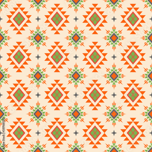 Ethnic abstract ikat art. Seamless pattern in tribal, folk embroidery, and Mexican art style. Aztec geometric Design for carpet, wallpaper, clothing, wrapping, fabric, cover, textile