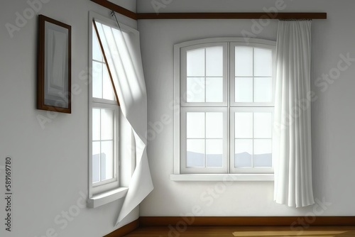 Empty room with window and curtains, Generative AI