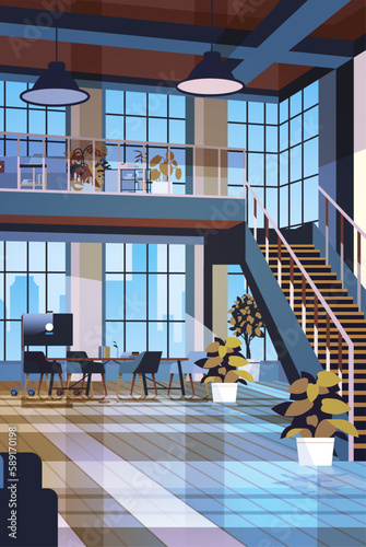 creative empty no people apartment modern loft interior of open space home office with furniture for corporate or freelance work