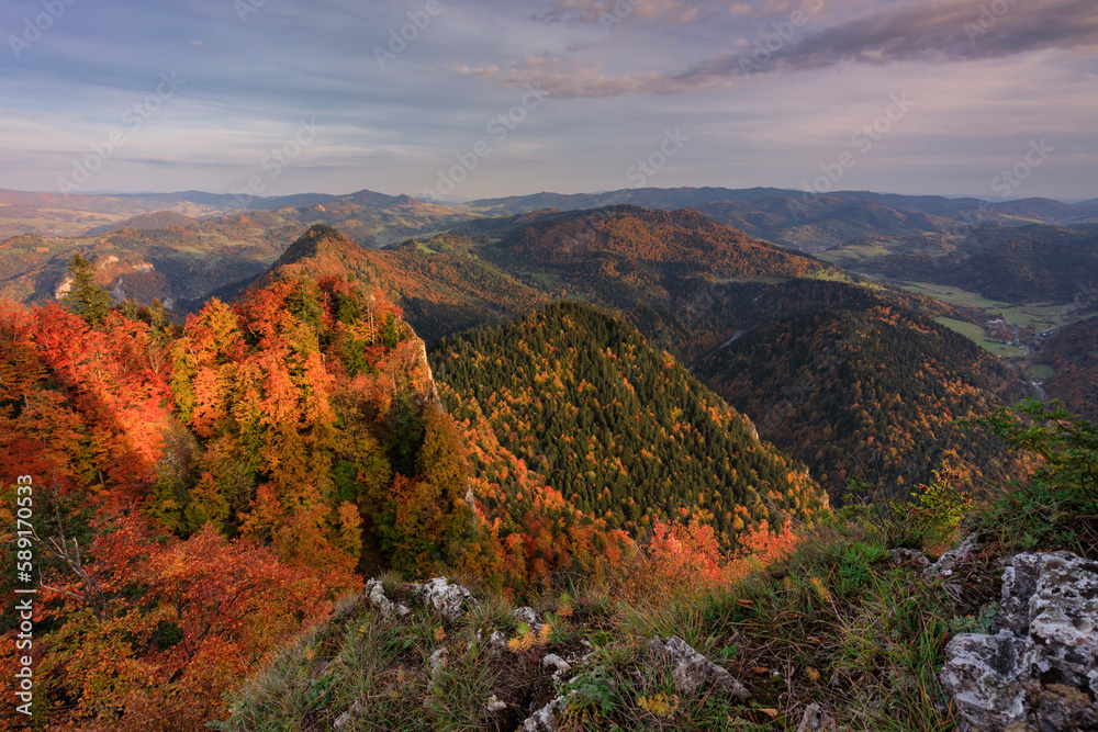 A beautiful sunset in the Pieniny Mountains at autumn. Poland A beautiful sunset in the Pieniny Mountains at autumn. Poland