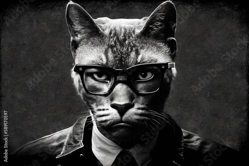 Cat as Malcom X famous historical character portrait illustration generative ai photo