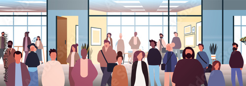 multiethnic businesspeople group mix race men women workers crowd standing in modern office horizontal