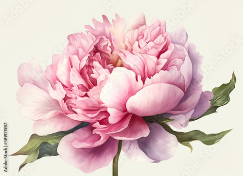 Watercolor illustration of a pink peony flower
