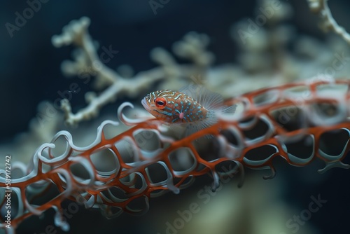 A wire coral goby rests on a wire coral. , Generative AI photo