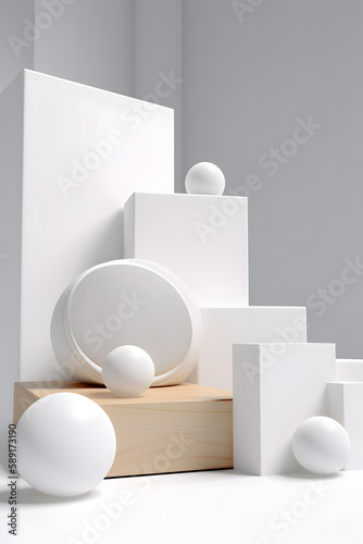 Illustration of still life of various white objects with color accent