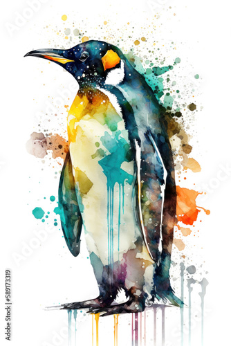 Illustration Emperor penguin in watercolor. Animal on a white background, generative AI
