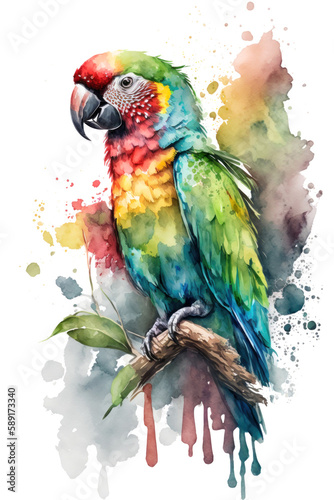 Illustration parrot in watercolor. Animal on a white background, generative AI © Uliana