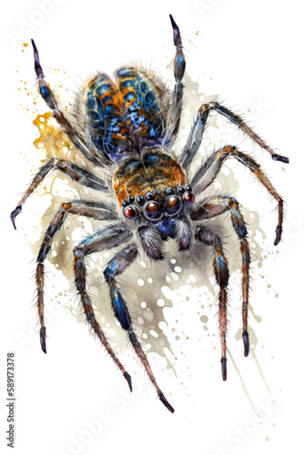 Illustration spider in watercolor. Animal on a white background, generative AI © Uliana