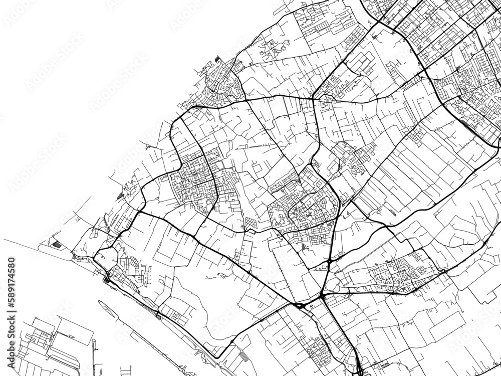Vector Road map of the city of  Westland in the Netherlands. Based on data from OpenStreetMap.
