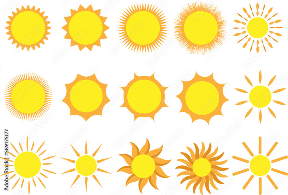 Set of 15 vector Sun, Collection of 15 abstract sun Set of 15 vector Sun, Collection of 15 abstract sun