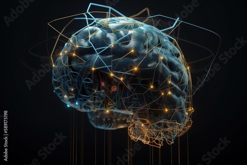 Brain with system block and wires, Generative AI