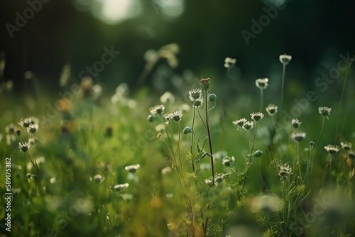 Blurred Green Meadow grass Landscape with Copy Space on Nature Background © Thares2020