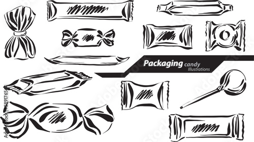 packages of candy marketing products brush stroke vector illustration