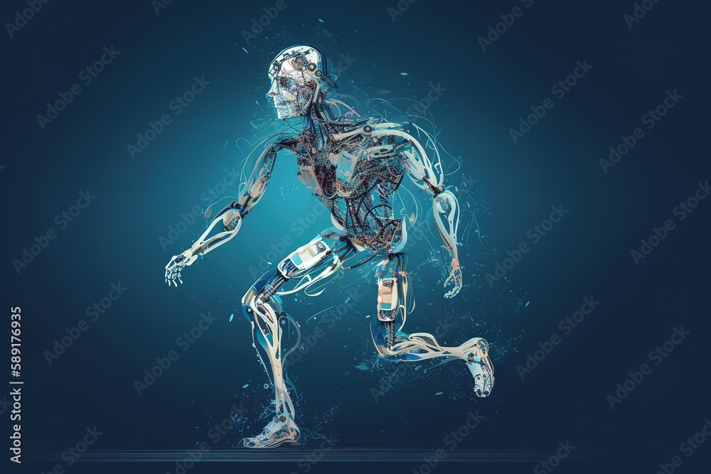 Generative AI illustration of running robot, Generative AI Generative AI illustration of running robot, Generative AI