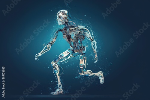Generative AI illustration of running robot, Generative AI