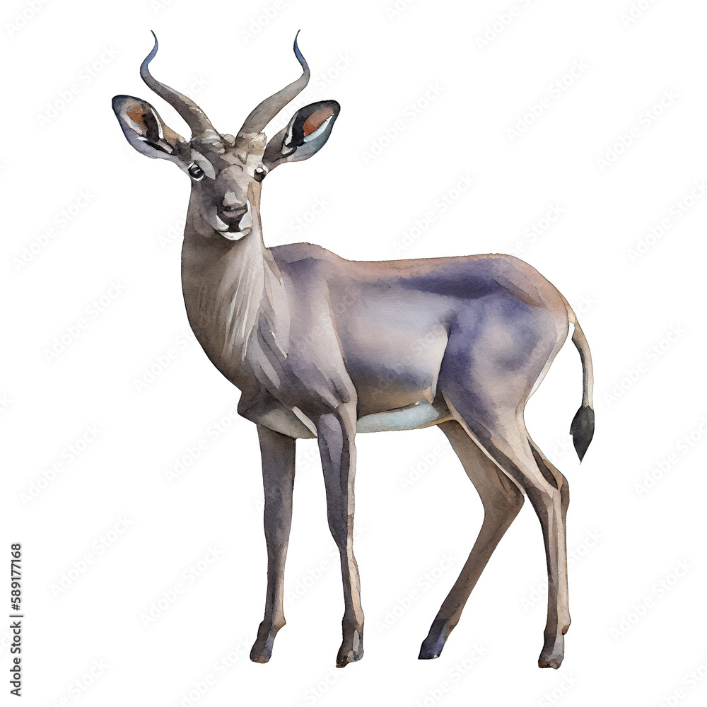 Fototapeta premium Kudu illustration watercolor with transparent background. Generative AI