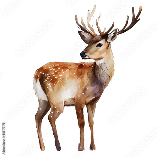 Deer illustration watercolor with transparent background. Generative AI
