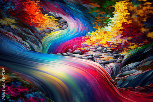 Abstract waterfall colorful paint hand watercolor style. Generative AI.