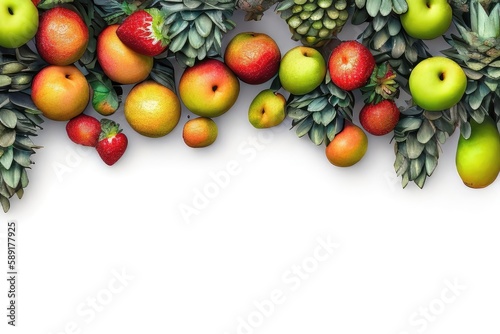 a painting of a bunch of fruit on a white background, generative AI.