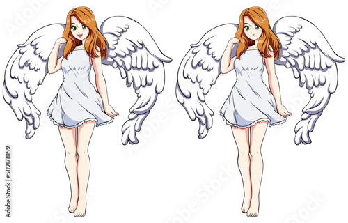 Angel Anime Girl on White