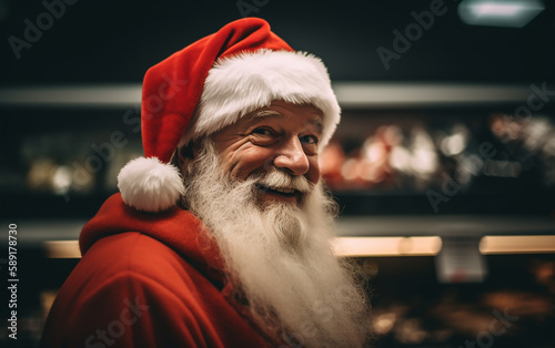A warmly lit portrait of Santa, exuding an aura of joy and the magic of the holiday spirit. © Liana