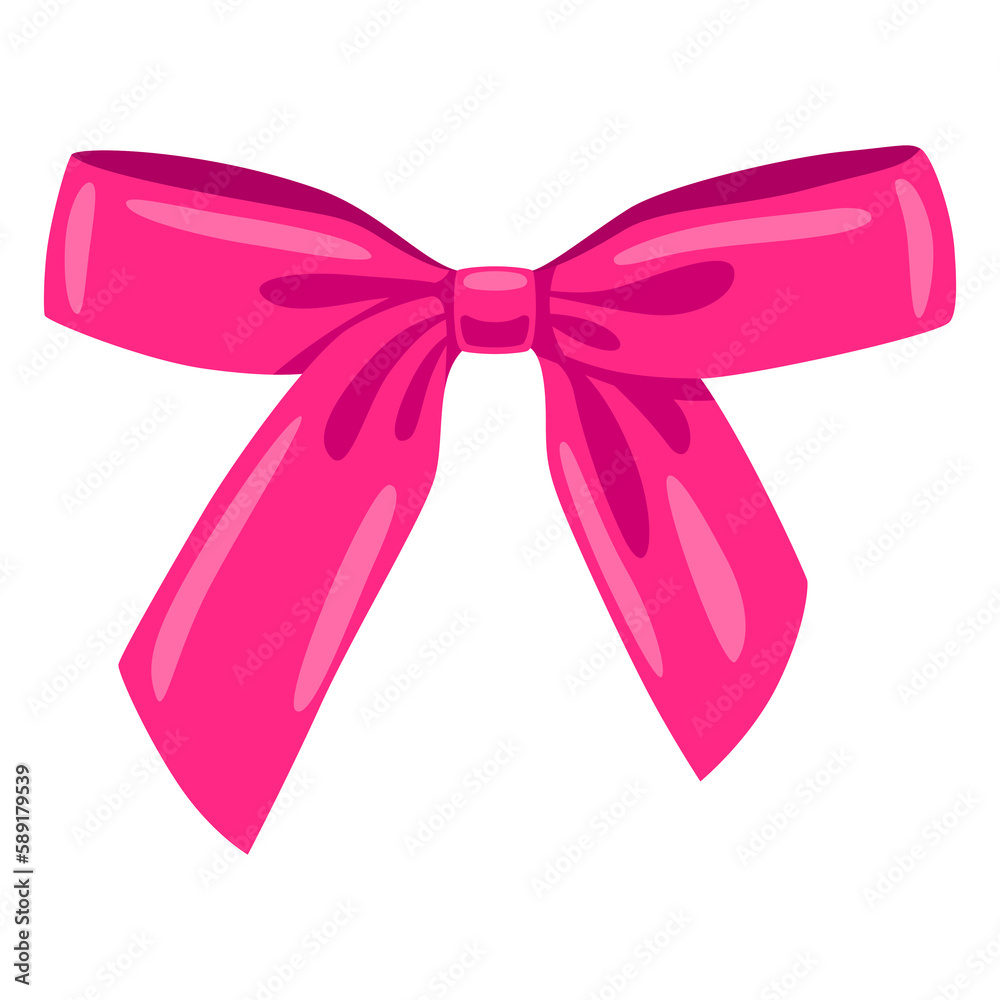 Pink satin bow illustration. Ribbon with knot for card decoration and design. Pink satin bow illustration. Ribbon with knot for card decoration and design.