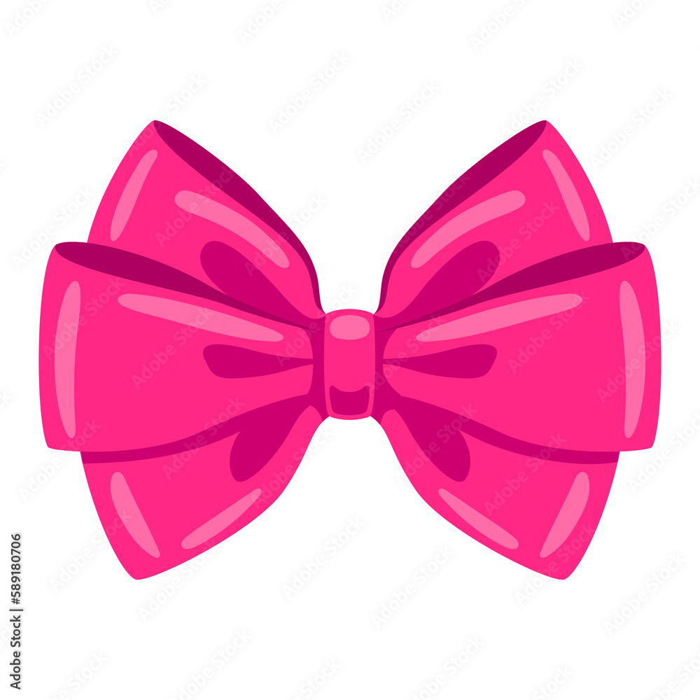 Pink satin bow illustration. Ribbon with knot for card decoration and design.