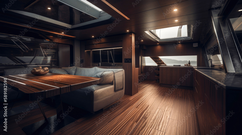 Modern luxury yacht interior. Generative AI Modern luxury yacht interior. Generative AI