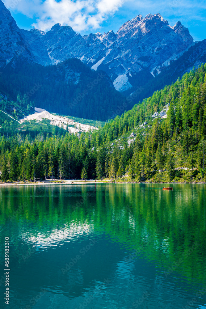 Dream Dolomites. Reflections on Lake Braies.