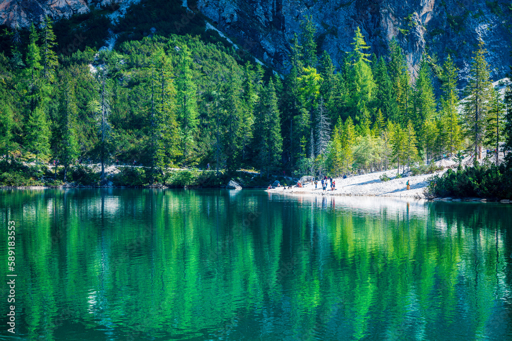 Dream Dolomites. Reflections on Lake Braies. Dream Dolomites. Reflections on Lake Braies.