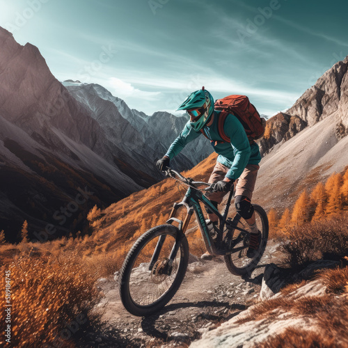 mountain bike in the mountains - by generative ai