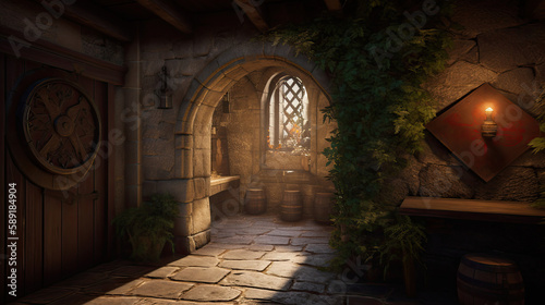 old medieval castle indoor room - by generative ai