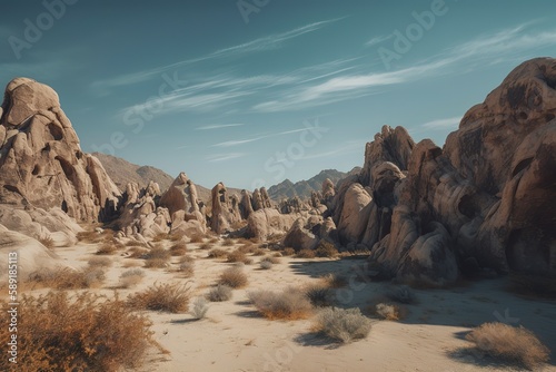 Tranquil view of rock formations at desert, Generative AI
