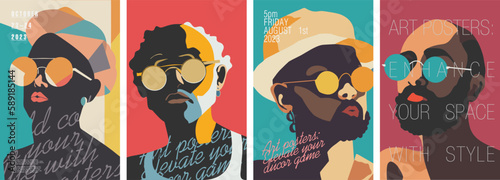 Stylish man with glasses. Vector art.Minimalistic vector portraits. Fine Art. Set of vector illustration.