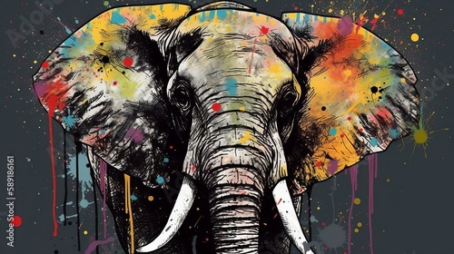 Elephant portrait painted by Generative AI