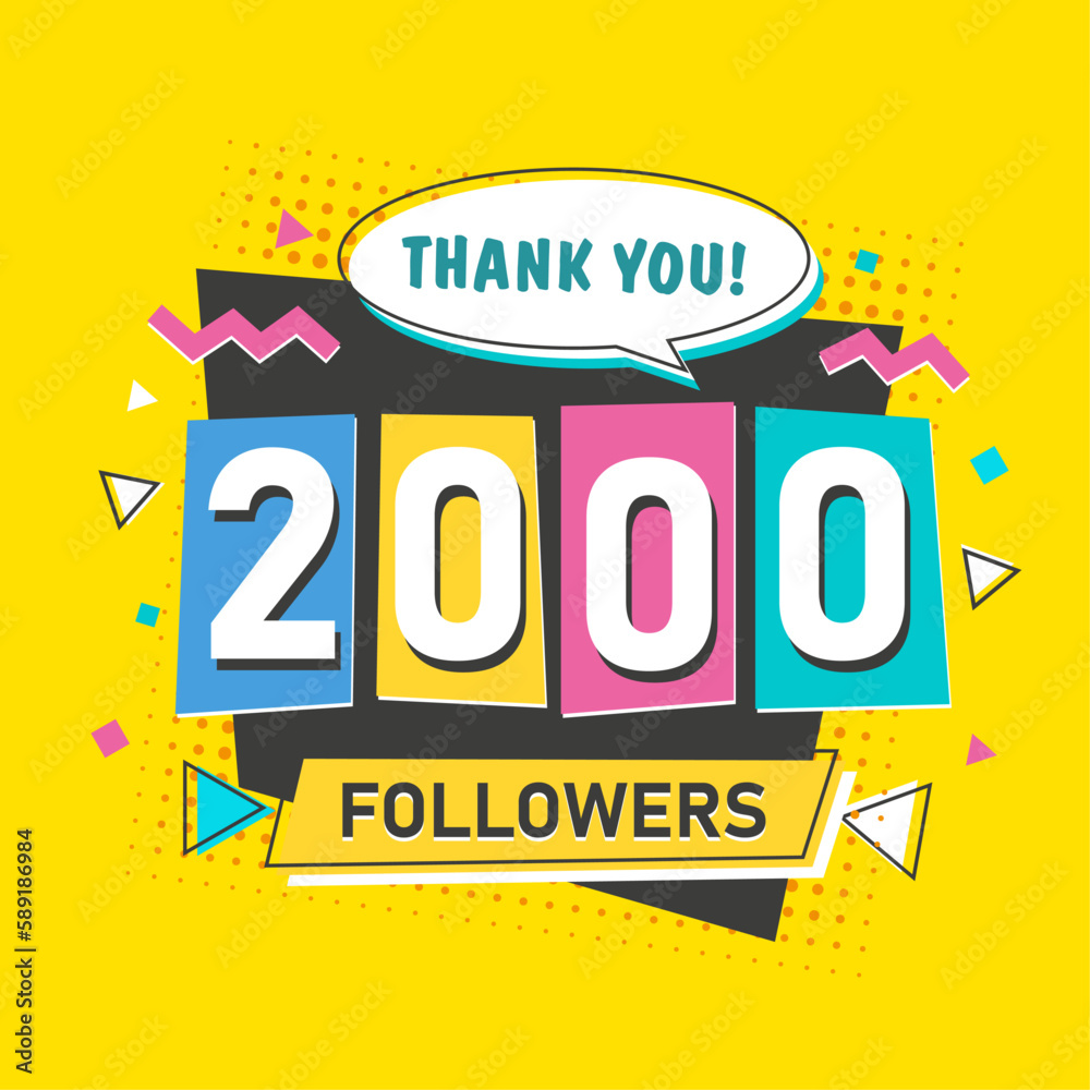 2000 followers blogger and subscriber banner in 2000s retro style with numbers on yellow background 2000 followers blogger and subscriber banner in 2000s retro style with numbers on yellow background