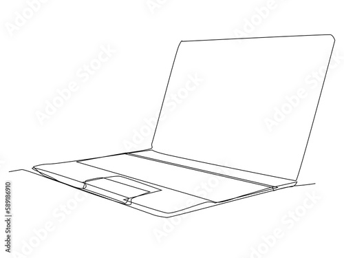 One line art. continues line art. a laptop isolated on white background