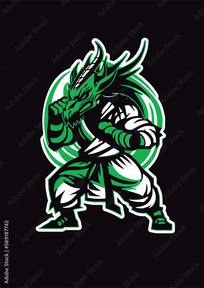 Dragon warrior master in martial arts on black background