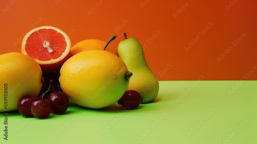 Minimal scene with fruits on solid background Minimal scene with fruits on solid background