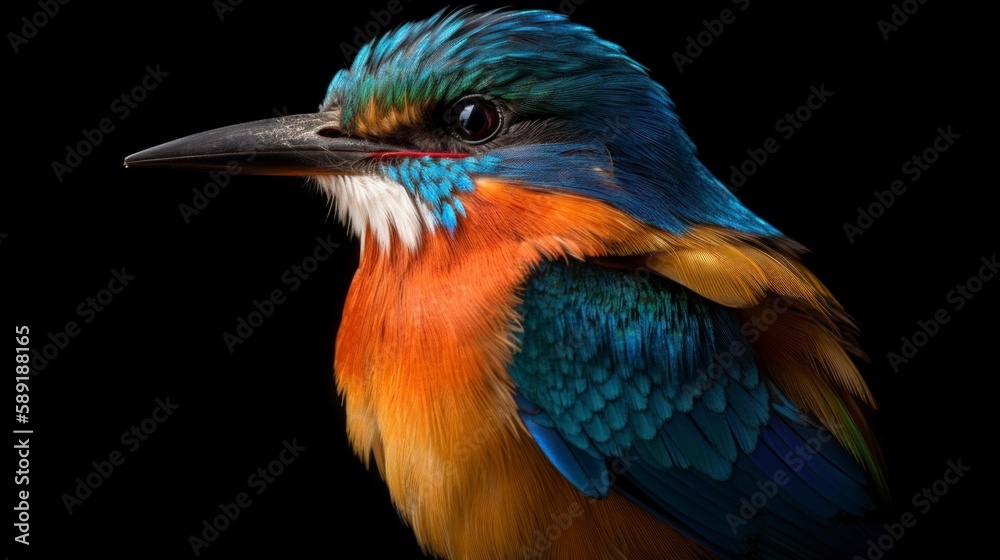 Fototapeta premium Vibrant Portrait of a Colorful Bird on Dark Background - Shot with Stunning Detail and Vivid Plumage, Showcasing the Exotic Beauty of Nature's Feathered Fauna