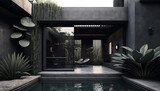 Tropical modern villa concept, swimming pool and plant, Generative AI