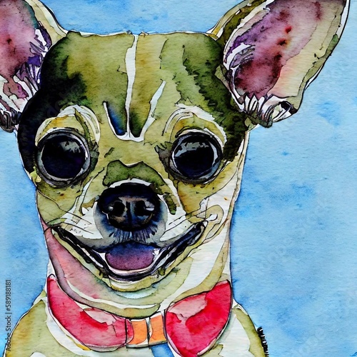 AI素材、ちわわ、水彩画