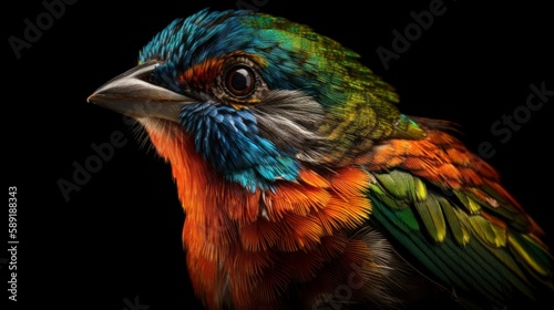 Vibrant Portrait of a Colorful Bird on Dark Background - Shot with Stunning Detail and Vivid Plumage, Showcasing the Exotic Beauty of Nature's Feathered Fauna