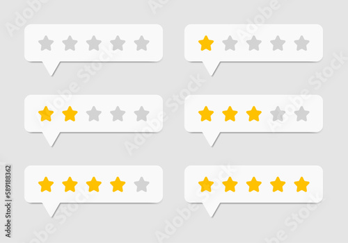 One to five star rating, rate us, review vector icon set isolated on grey background. Customer feedback concept. Vector illustration.