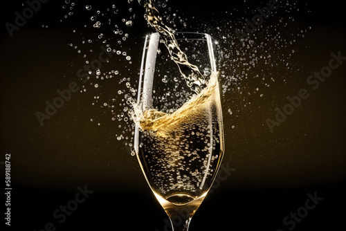 A glass of sparkling champagne against a simple and neutral background  - AI Technology